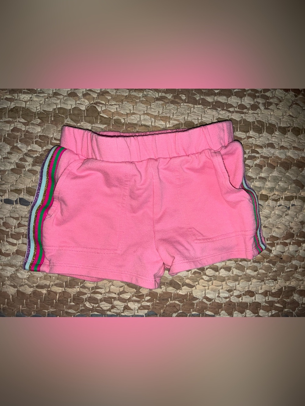 Crewcuts Bright Pink Girls' Knit Shorts with Rainbow Side Stripes